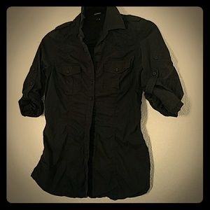Express button down cargo style blouse black